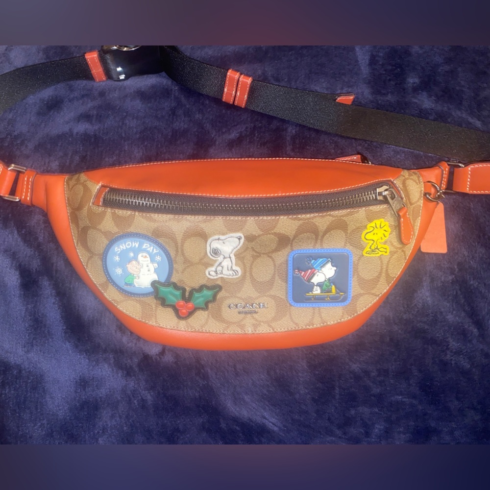 New no tags Coach X Peanuts Warren Belt Bag In Signature Canvas With Patches